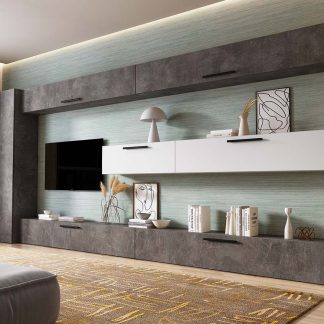 Living Pati 199 - Mobila Sufragerie Gri Beton + Alb