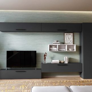 Living Pati 200 - Mobila Sufragerie Gri Antracit + Alb