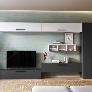 Living Pati 201 - Mobila Sufragerie Gri Antracit + Alb