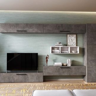 Living Pati 202 - Mobila Sufragerie Gri Beton + Alb