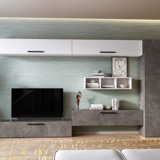 Living Pati 203 - Mobila Sufragerie Gri Beton + Alb