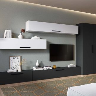 Living Pati 205 - Mobila Sufragerie Gri Antracit + Alb