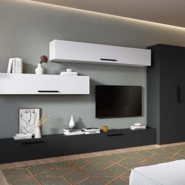 Living Pati 205 - Mobila Sufragerie Gri Antracit + Alb