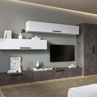 Living Pati 207 - Mobila Sufragerie Gri Beton + Alb