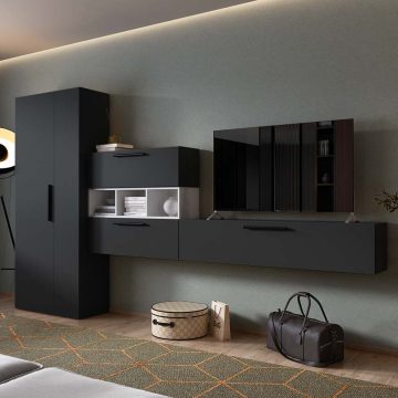Living Pati 208- Mobila Sufragerie Gri Antracit + Alb