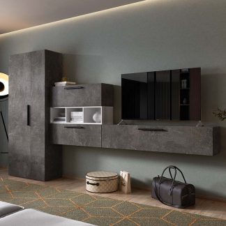 Living Pati 209- Mobila Sufragerie Gri Beton + Alb