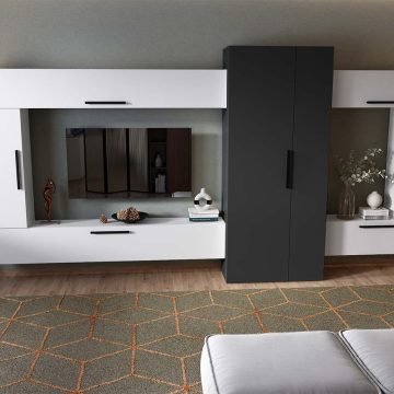Living Pati 211 - Mobila Sufragerie Gri Antracit + Alb