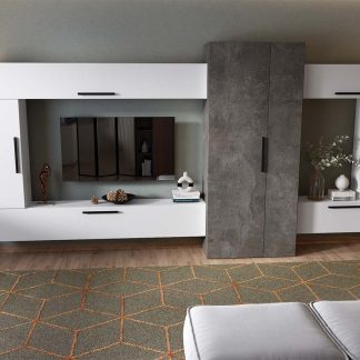 Living Pati 213 - Mobila Sufragerie Gri Beton + Alb