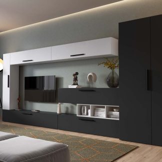 Living Pati 215 - Mobila Sufragerie Gri Antracit + Alb