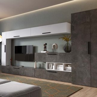 Living Pati 217 - Mobila Sufragerie Gri Beton + Alb