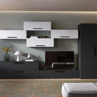 Living Pati 219 - Mobila Sufragerie Gri Antracit + Alb