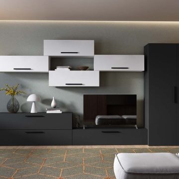 Living Pati 219 - Mobila Sufragerie Gri Antracit + Alb
