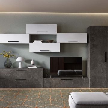 Living Pati 221 - Mobila Sufragerie Gri Beton + Alb