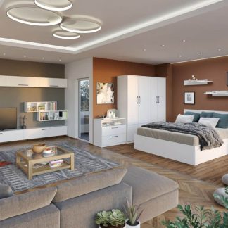 Pachet Mobila Dormitor + Living Alb
