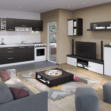 Pachet Mobila Bucatarie + Living Ferrara / Alb