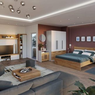 Pachet Mobila Dormitor + Living Stejar / Alb