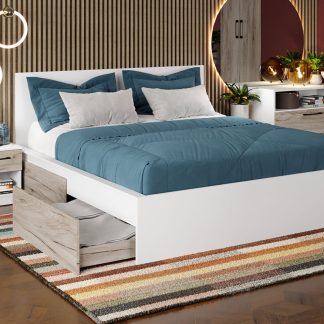 Pat Alb + Stejar k02 optional lada de depozitare 180x200 Fara lada