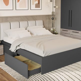 Pat Gri Tapitat optional lada de depozitare 140x200 4 sertare