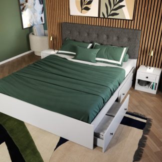 Pat Alb Tapitat Gri optional lada de depozitare 160x200 4 sertare