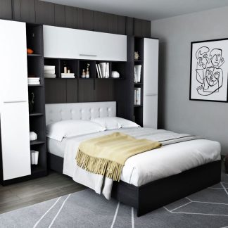 Set Mobila Dormitor Mario 2.87m pat incadrat tapitat Alb