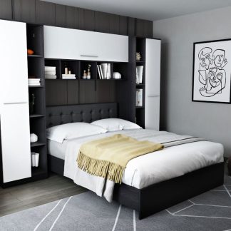 Set Mobila Dormitor Mario 2.87m pat incadrat tapitat wenge