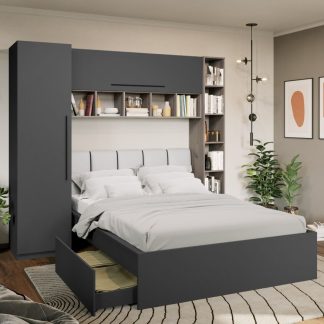 Set Mobila Dormitor Noce 2.33m cu pat tapitat Alb incadrat