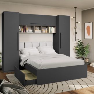 Set Mobila Dormitor Noce 2.56m cu pat tapitat Alb incadrat