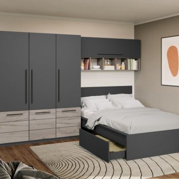 Set Mobila Dormitor Noce 3.05m cu pat incadrat