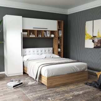 Set Dormitor Timea 2.33m cu pat tapitat Alb incadrat