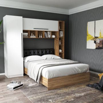 Set Dormitor Timea 2.33m cu pat tapitat Wenge incadrat