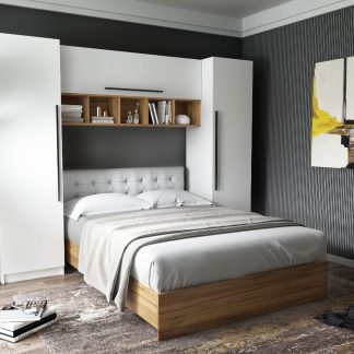 Set Dormitor Timea 2.56m cu pat tapitat Alb incadrat