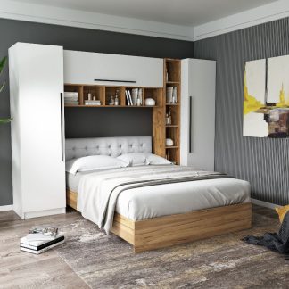 Set Dormitor Timea 2.84m cu pat tapitat Alb incadrat