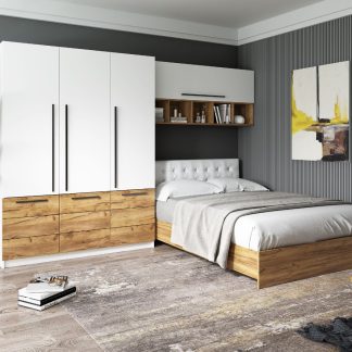 Set Dormitor Timea 3.05m cu pat tapitat Alb incadrat