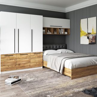 Set Dormitor Timea 3.05m cu pat tapitat Wenge incadrat