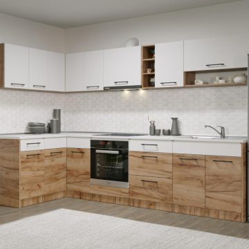 Set Mobila Bucatarie Colt Gastro 140*300 Alb/Stejar - C29