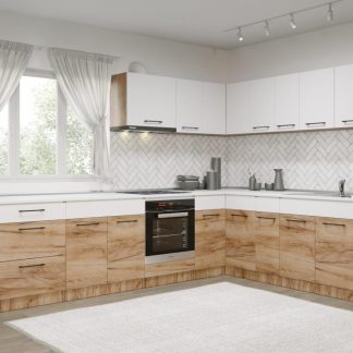 Set Mobila Bucatarie Colt Gastro 300*210 Alb/Stejar - C37