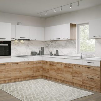 Set Mobila Bucatarie Colt Gastro 250*320 Alb/Stejar - C41