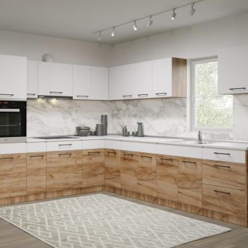 Set Mobila Bucatarie Colt Gastro 250*320 Alb/Stejar - C41