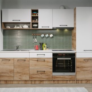 Set Mobila Bucatarie Gastro 260 Alb/Stejar - C10