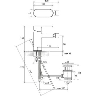 Baterie bideu monocomanda ventil pop-up RAVAK CR 055 (stoc bucegi)