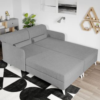 Divan dublu / Pat matrimonial tapitat Gri Deschis Round Fix