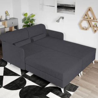 Divan dublu / Pat matrimonial tapitat Gri Inchis Round Fix