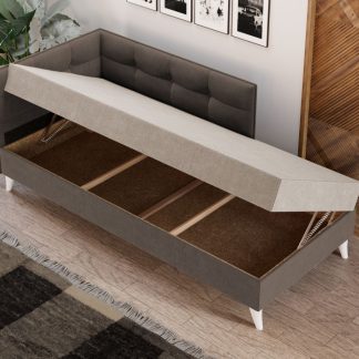 Divan / Pat o persoana tapitat Crem / Maro Story Rabatabil