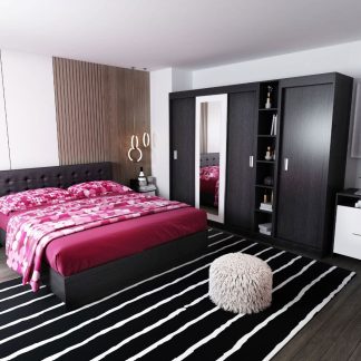 Set Mobila Dormitor Bingo F Tapitat Wenge 7 piese