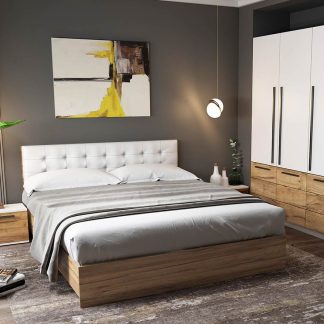 Set Mobila Dormitor Timea 4 piese Tapitat Alb