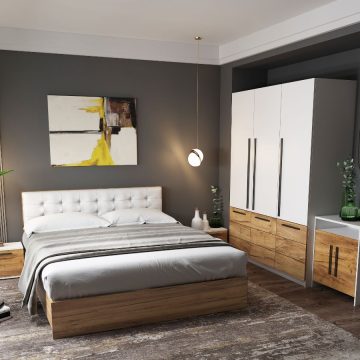Set Mobila Dormitor Timea 5 piese Tapitat Alb