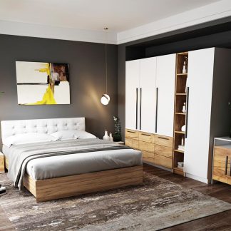 Set Mobila Dormitor Timea 7 piese Tapitat Alb