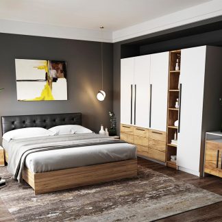 Set Mobila Dormitor Timea 7 piese Tapitat Wenge