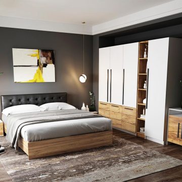 Set Mobila Dormitor Timea 7 piese Tapitat Wenge