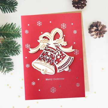 Felicitare de Craciun Ornament din lemn Clopotei